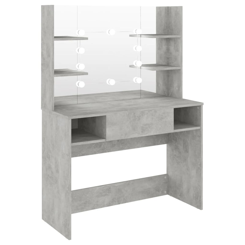 Betoninharmaa meikkipöytä led-valoilla Steve 100x40x135cm (mdf)