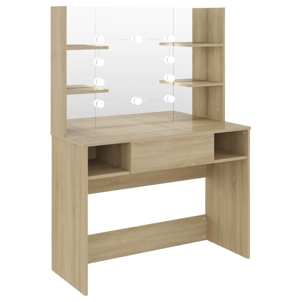 Tamm meikkipöytä led-valoilla Steve 100x40x135cm (mdf)