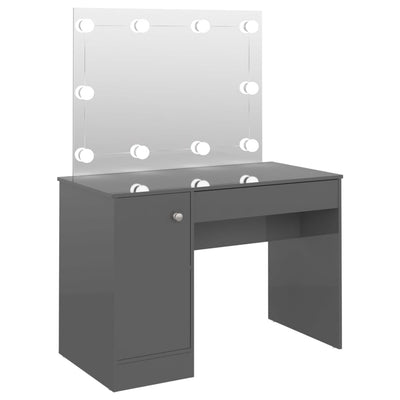 Meikkipöytä LED-valoilla 110x55x145 cm MDF kiiltävä harmaa