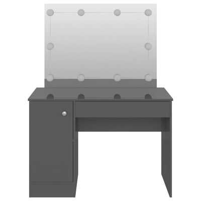 Meikkipöytä LED-valoilla 110x55x145 cm MDF kiiltävä harmaa