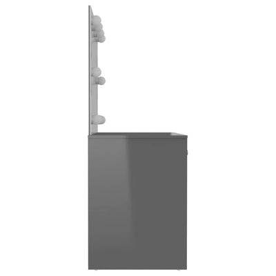 Meikkipöytä LED-valoilla 110x55x145 cm MDF kiiltävä harmaa