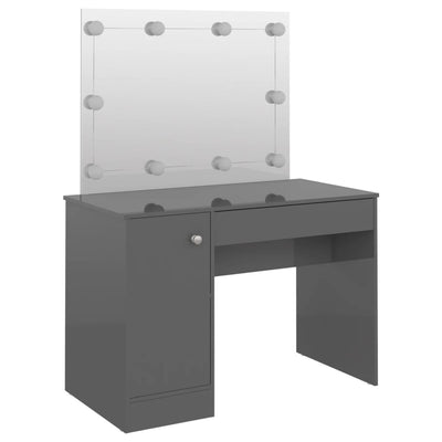 Meikkipöytä LED-valoilla 110x55x145 cm MDF kiiltävä harmaa