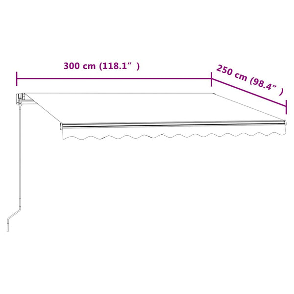 Automaattisesti sisäänkelattava markiisi 300x250cm sinivalk.