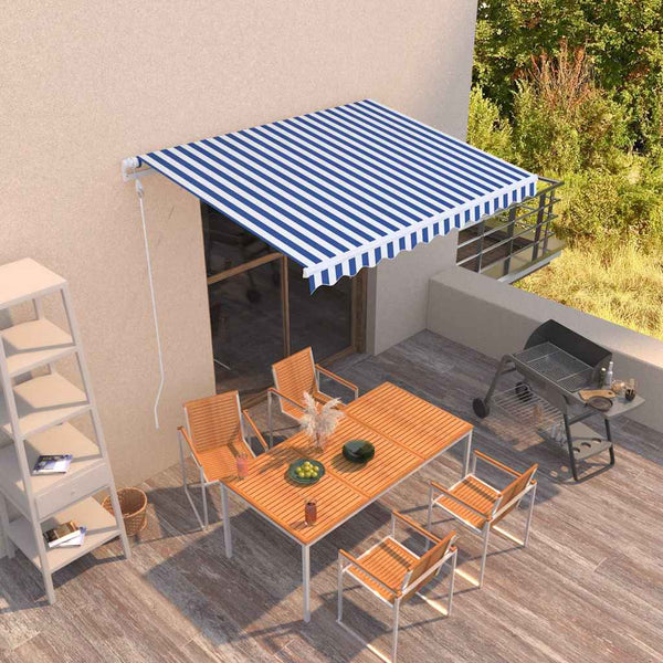 Automaattisesti sisäänkelattava markiisi 300x250cm sinivalk.