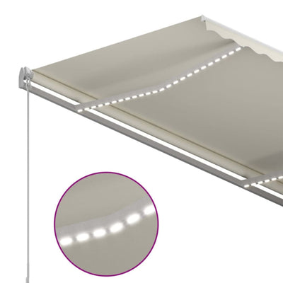 Manuaalisesti sisäänkelattava markiisi LEDillä 350x250 cm kerma