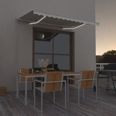 Manuaalisesti sisäänkelattava markiisi LEDillä 350x250 cm kerma
