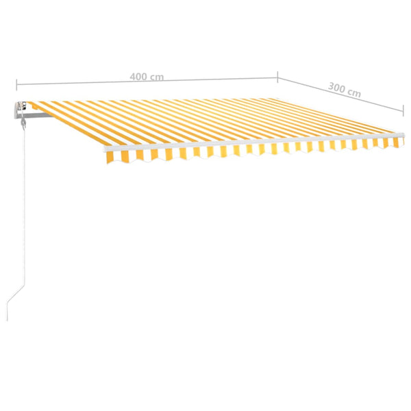 Sisäänkelattava markiisi LED/tuulisensori 400x300cm kelt./valk.