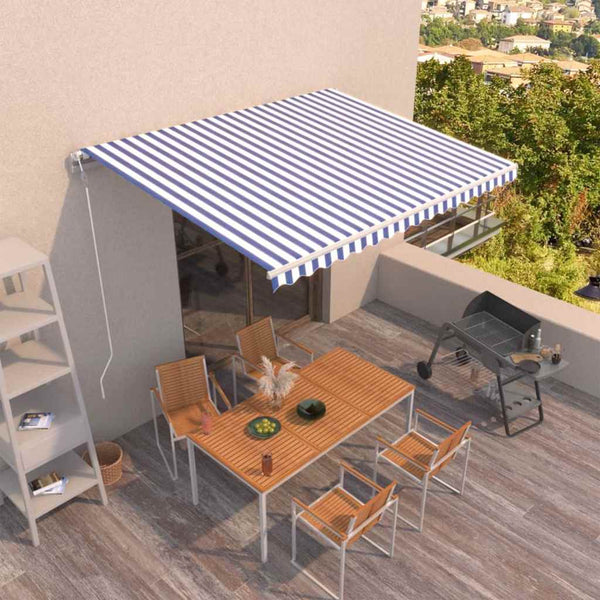 Automaattisesti sisäänkelattava markiisi 400x350 cm sinivalk.