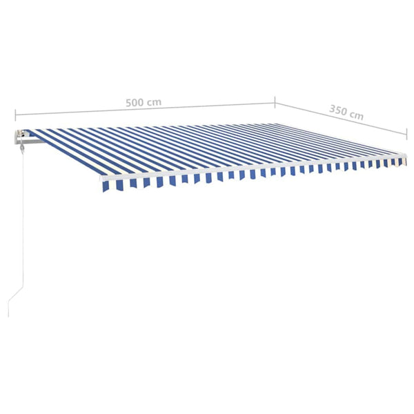 Sisäänkelattava markiisi LED/tuulisensori 500x350cm sinivalk.