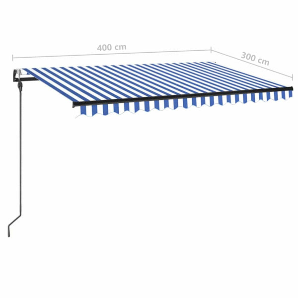 Sisäänkelattava markiisi LED/tuulisensori 400x300 cm sinivalk.