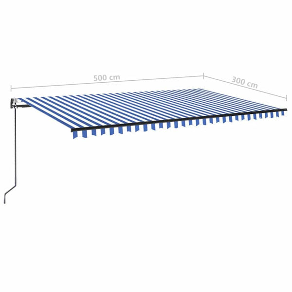 Sisäänkelattava markiisi LED/tuulisensori 500x300 cm sinivalk.
