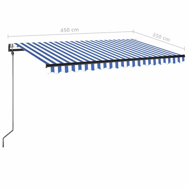 Sisäänkelattava markiisi LED/tuulisensori 450x350 cm sinivalk.