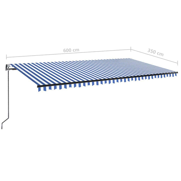 Sisäänkelattava markiisi LED/tuulisensori 600x350 cm sinivalk.