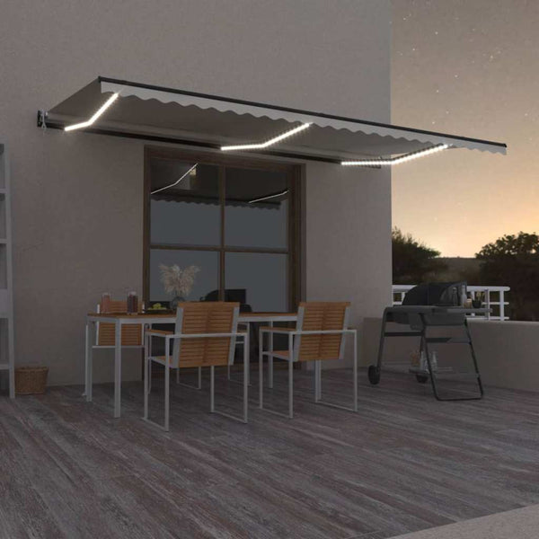 Sisäänkelattava markiisi LED ja tuulisensori 600x350 cm kerma