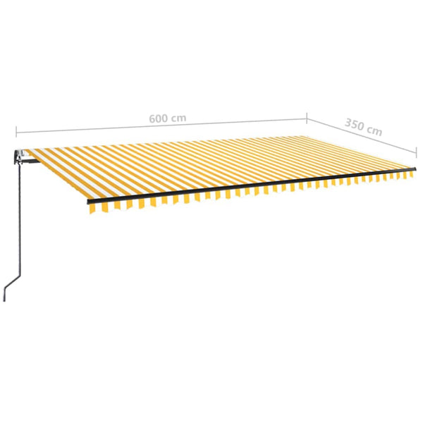Sisäänkelattava markiisi LED/tuulisensori 600x350 cm keltavalk.