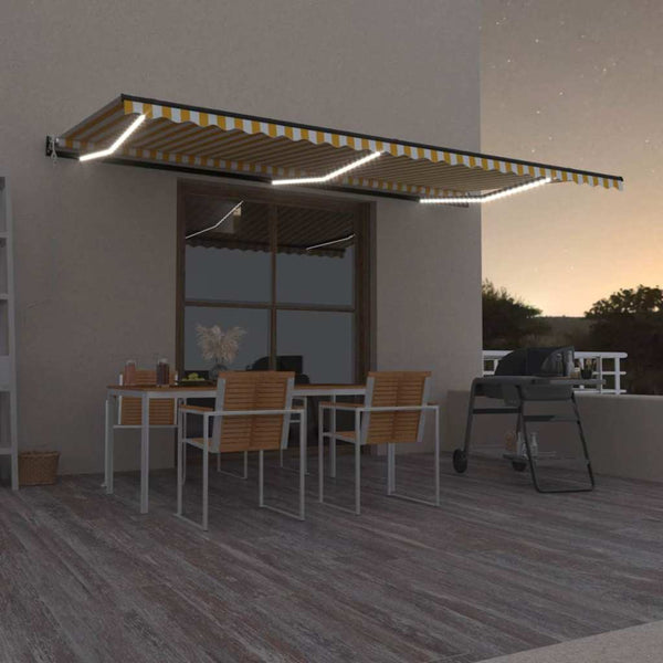 Sisäänkelattava markiisi LED/tuulisensori 600x350 cm keltavalk.