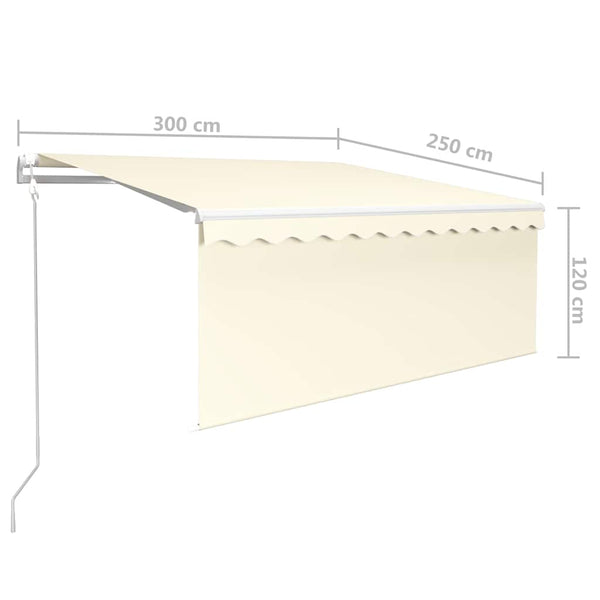 Sisäänkelattava markiisi verho/LED/tuulisensori 3x2,5 m kerma