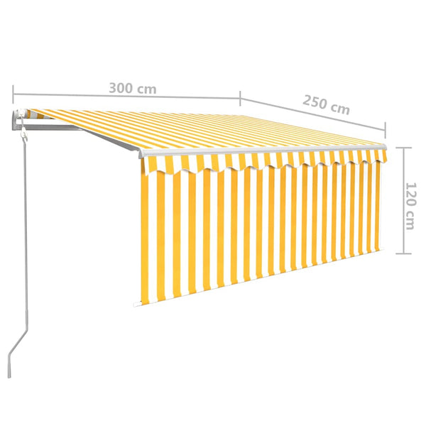 Sisäänkelattava markiisi verho/LED/tuulisens 3x2,5 m keltavalk.