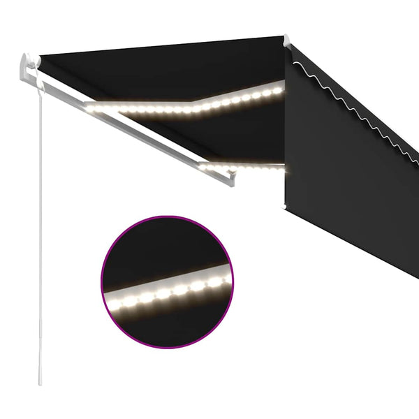 Sisäänkelattava markiisi verho/LED/tuulisens 3x2,5m antrasiitti
