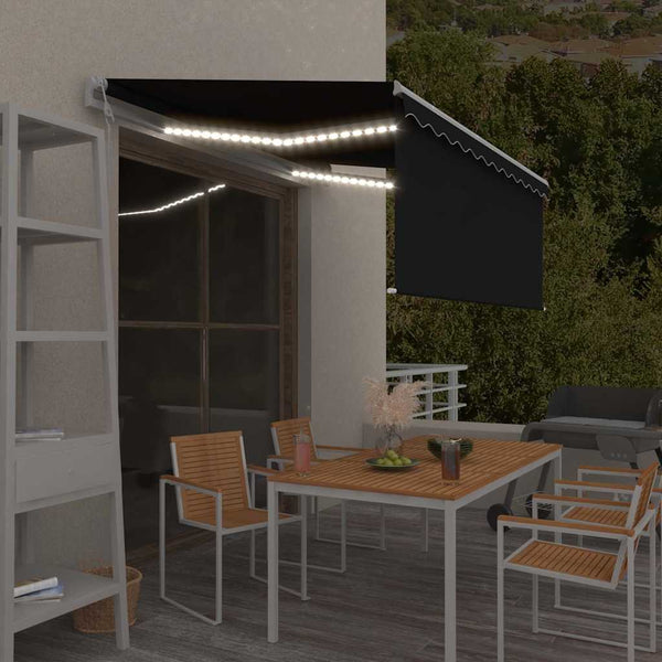 Sisäänkelattava markiisi verho/LED/tuulisens 3x2,5m antrasiitti