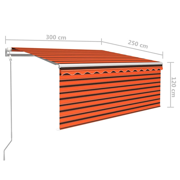 Sisäänkelattava markiisi verho/LED/tuulisens 3x2,5m oranssirusk