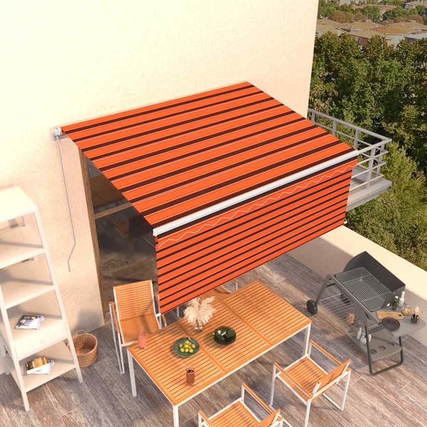 Käsin sisäänkelattava markiisi verhoilla 3,5x2,5m oranssiruskea