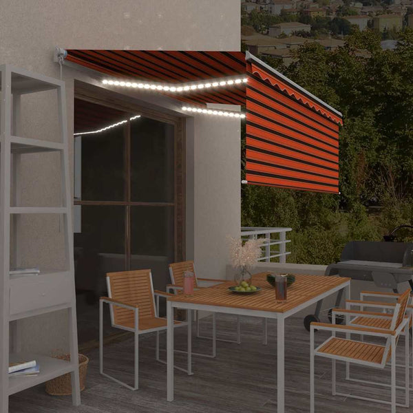 Käsin sisäänkelattava markiisi verho/LED 3,5x2,5m oranssiruskea