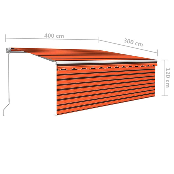 Manuaalisesti kelattava markiisi verhoilla 4x3 m oranssiruskea