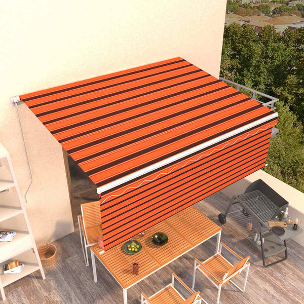 Manuaalisesti kelattava markiisi verhoilla 4x3 m oranssiruskea