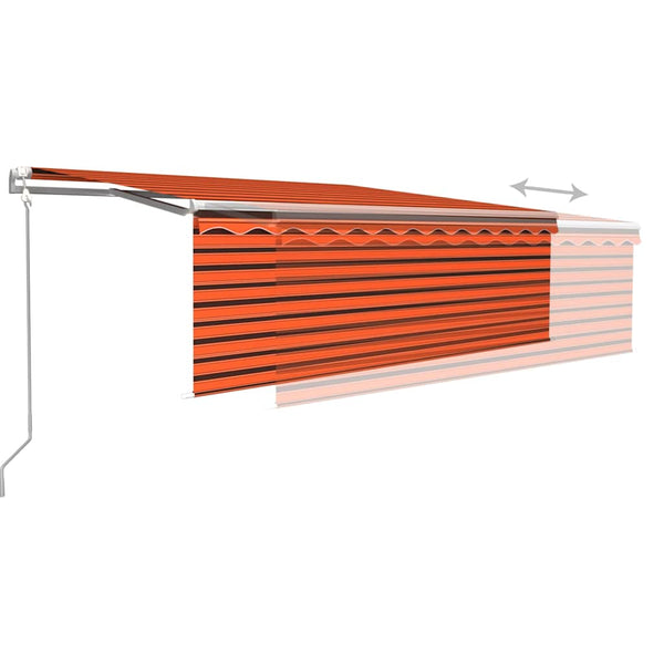 Automaattisesti kelattava markiisi verhoilla 4x3 m oranssirusk.