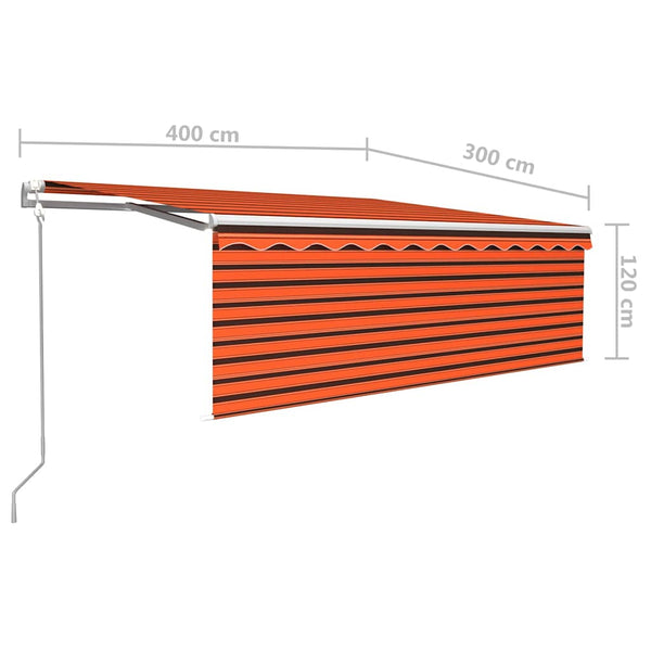 Automaattisesti kelattava markiisi verhoilla 4x3 m oranssirusk.