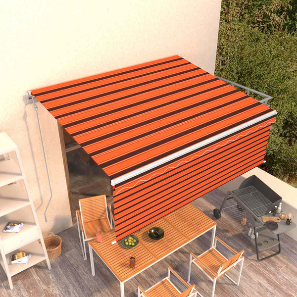 Automaattisesti kelattava markiisi verhoilla 4x3 m oranssirusk.
