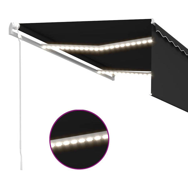 Sisäänkelattava markiisi verho/LED/tuulisens 4x3 m antrasiitti