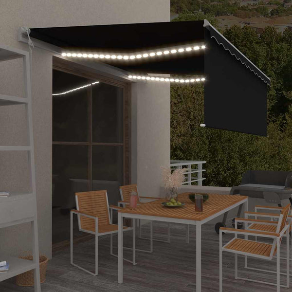 Sisäänkelattava markiisi verho/LED/tuulisens 4x3 m antrasiitti