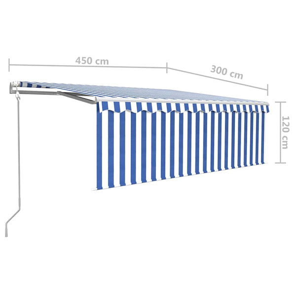 Automaattisesti kelattava markiisi verhoilla 4,5x3 m sinivalk.