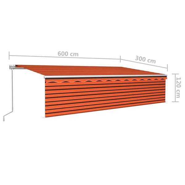 Käsin sisäänkelattava markiisi verhoilla 6x3 m oranssiruskea