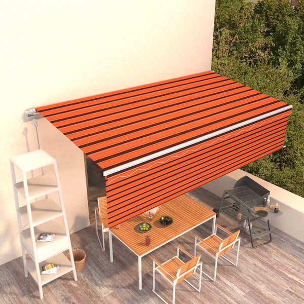 Automaattimarkiisi verhoilla 6x3 m oranssiruskea