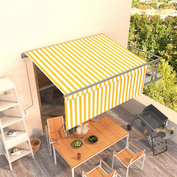 Automaattisesti kelautuva markiisi verhoilla 3x2,5 m keltavalk.