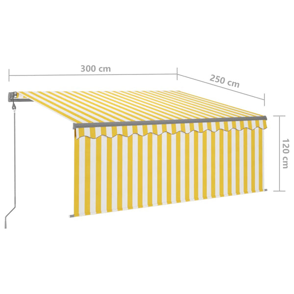 Sisäänkelattava markiisi verho/LED/tuulisens 3x2,5 m keltavalk.