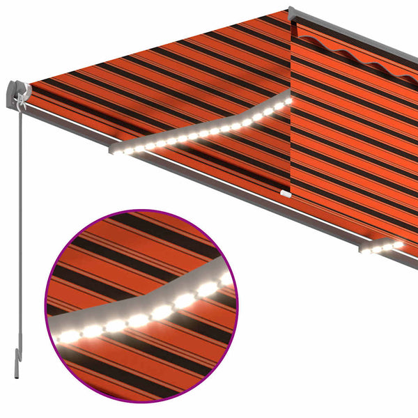 Käsin sisäänkelattava markiisi verho/LED 3,5x2,5m oranssiruskea