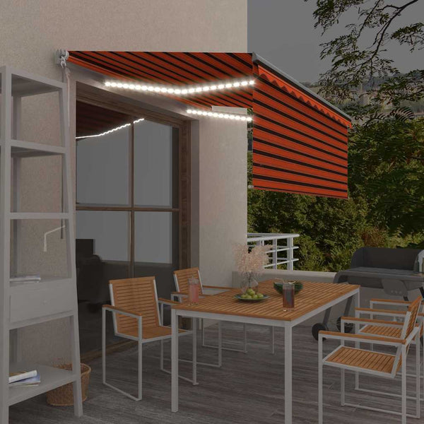 Käsin sisäänkelattava markiisi verho/LED 3,5x2,5m oranssiruskea