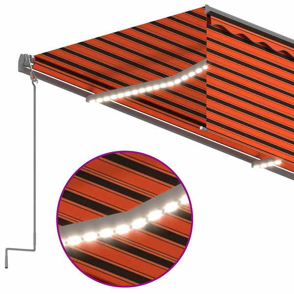 Automaattimarkiisi verho/LED/tuulisens. 3,5x2,5 m oranssiruskea