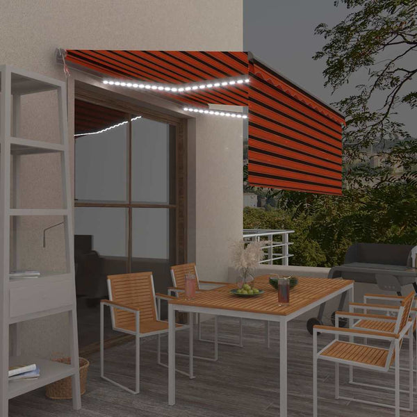 Automaattimarkiisi verho/LED/tuulisens. 3,5x2,5 m oranssiruskea