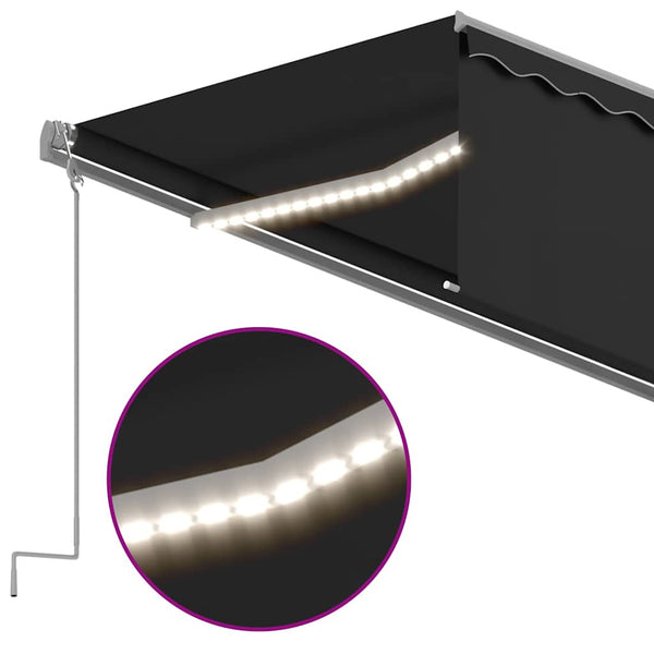 Automaattimarkiisi verho/LED/tuulisensori 5x3 m antrasiitti