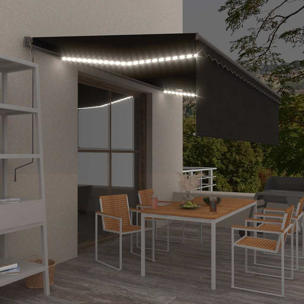 Automaattimarkiisi verho/LED/tuulisensori 5x3 m antrasiitti