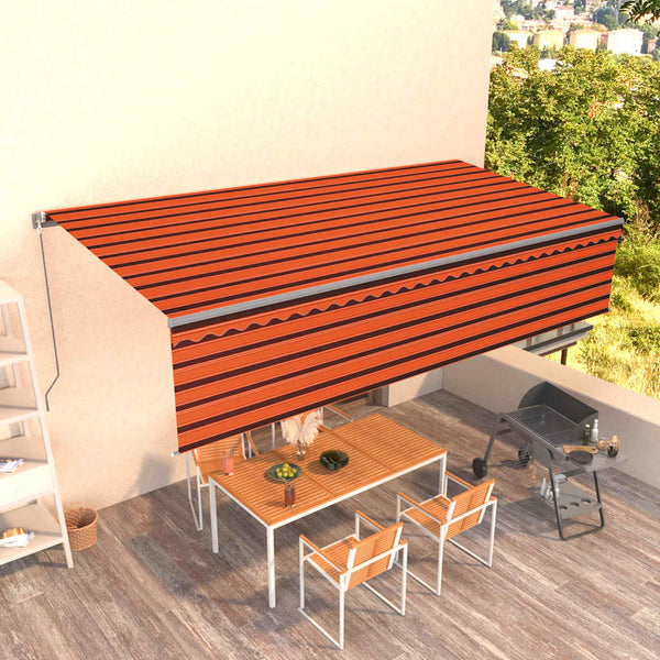 Käsin sisäänkelattava markiisi verhoilla 6x3 m oranssiruskea
