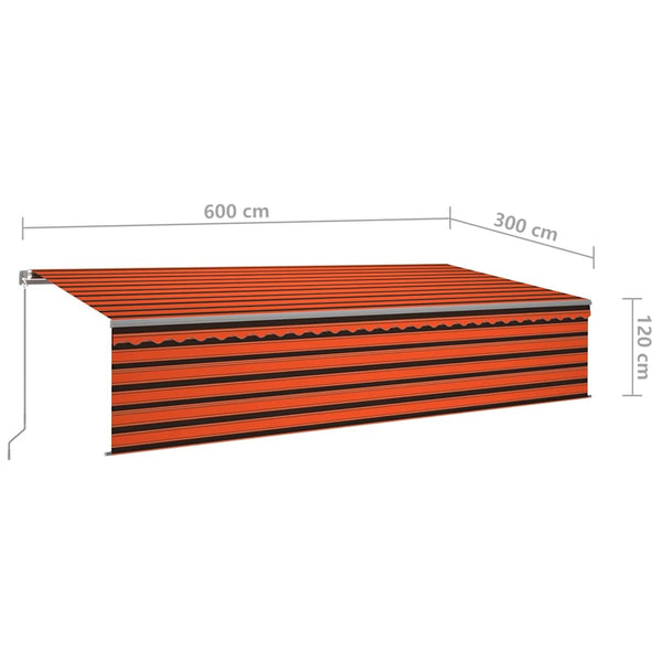 Automaattimarkiisi verhoilla 6x3 m oranssiruskea