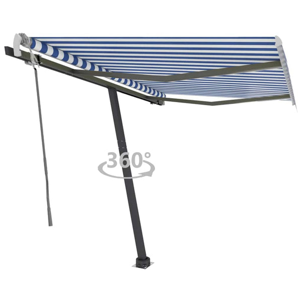 Vapaasti seisova sisäänkelattava markiisi 300x250 cm sinivalk.