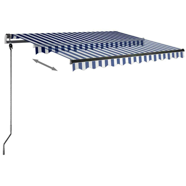 Vapaasti seisova sisäänkelattava markiisi 300x250 cm sinivalk.