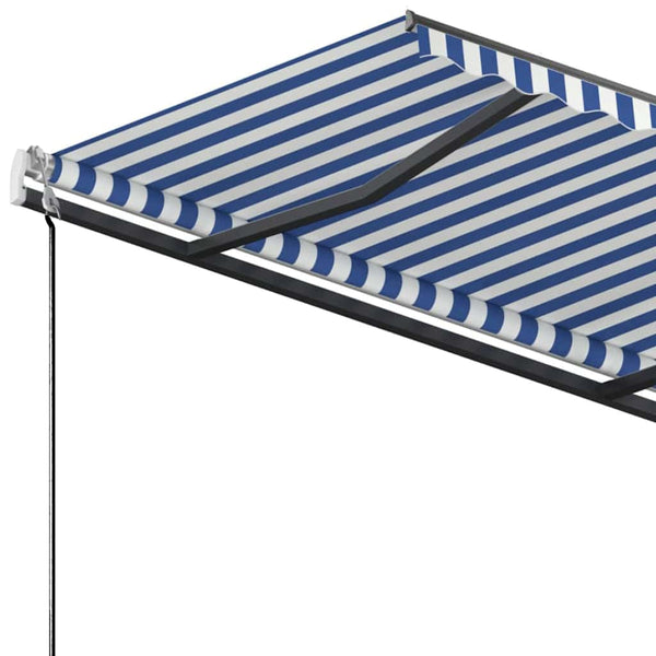 Vapaasti seisova sisäänkelattava markiisi 300x250 cm sinivalk.